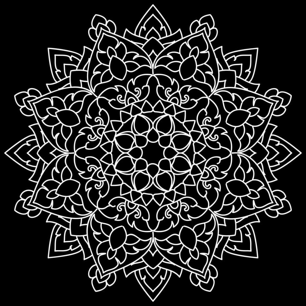 mandala linha arte desenhos em Preto fundo. coloração página para crianças e adultos. vetor