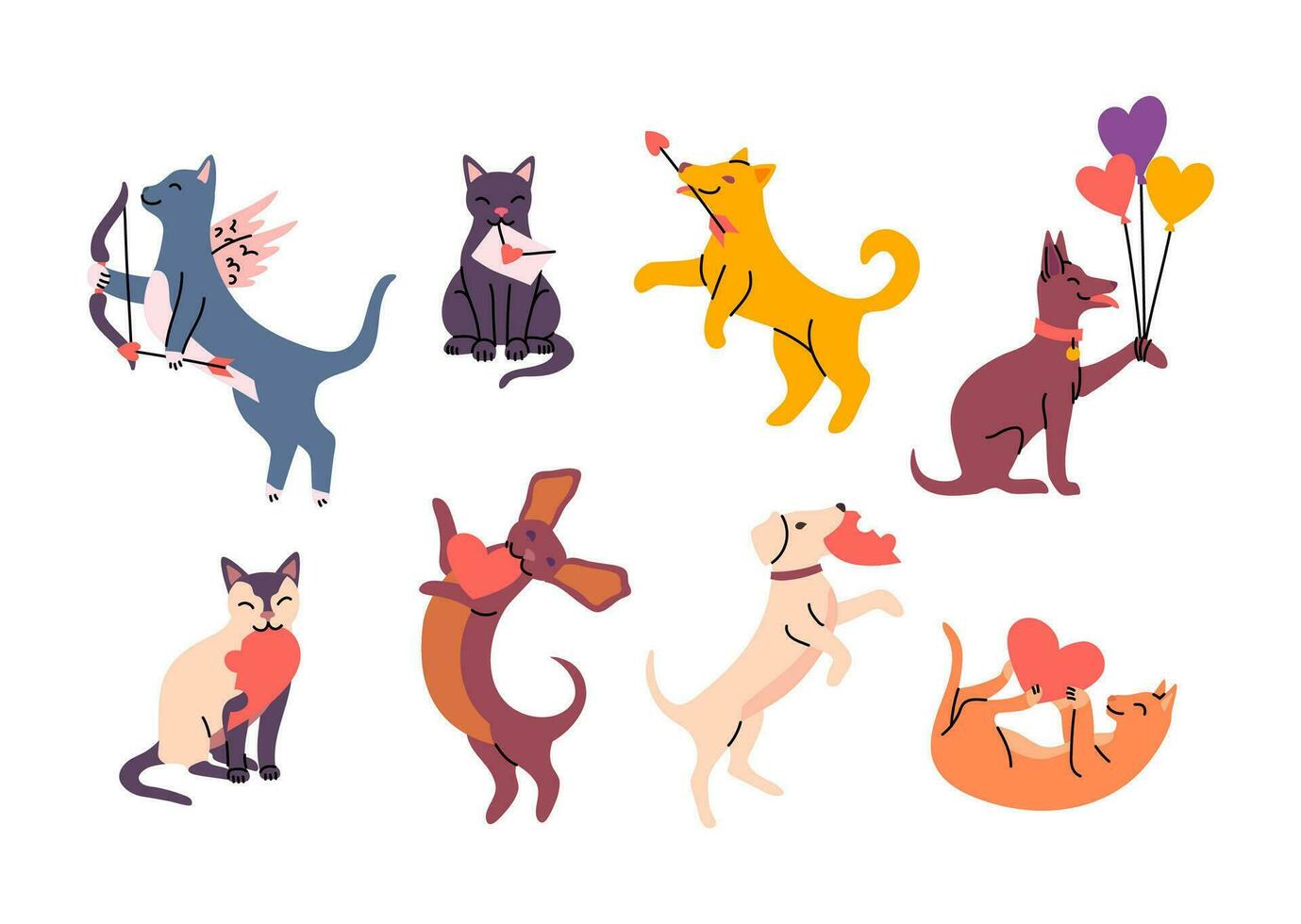 desenho animado cor namorados gatos e cachorros definir. vetor