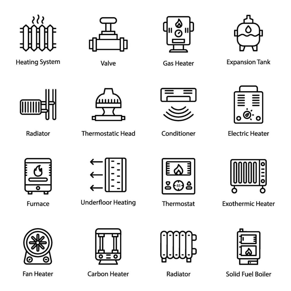 água aquecedor linha vetor ícones