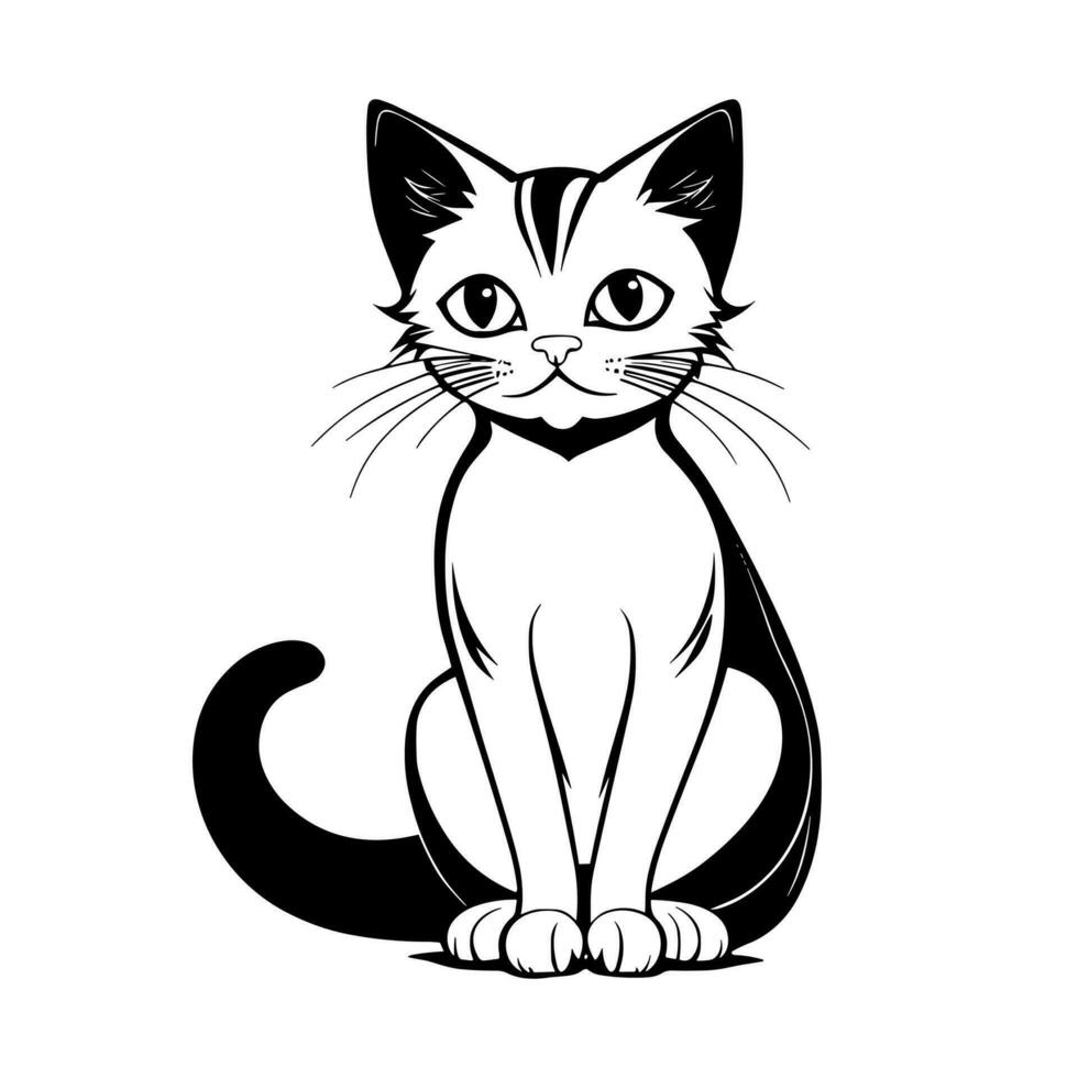 fofa gato vetor Preto e branco desenho animado personagem Projeto coleção. branco fundo. animais de estimação, animais.