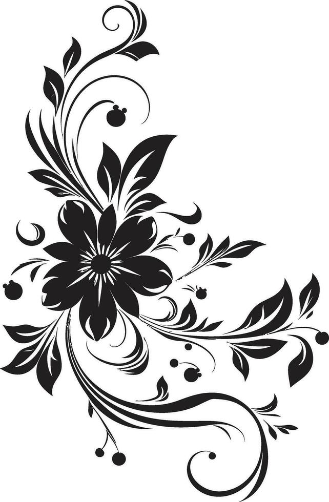 mão desenhado floral chique vetor emblema com tinta orgânico pétalas icônico Preto Projeto