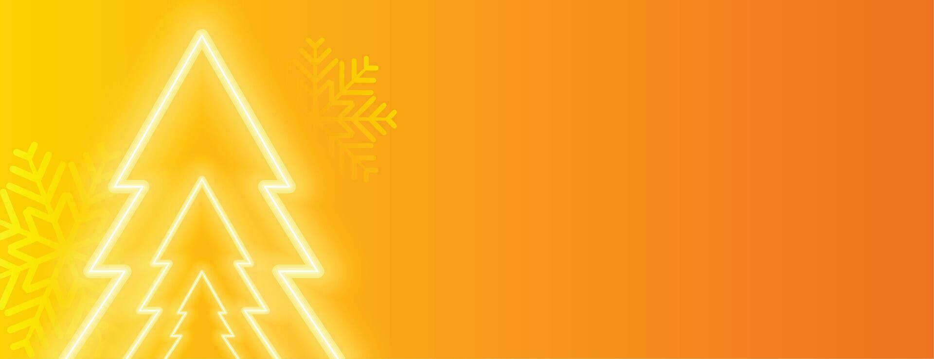 brilhando néon Natal árvore em amarelo laranja fundo vetor