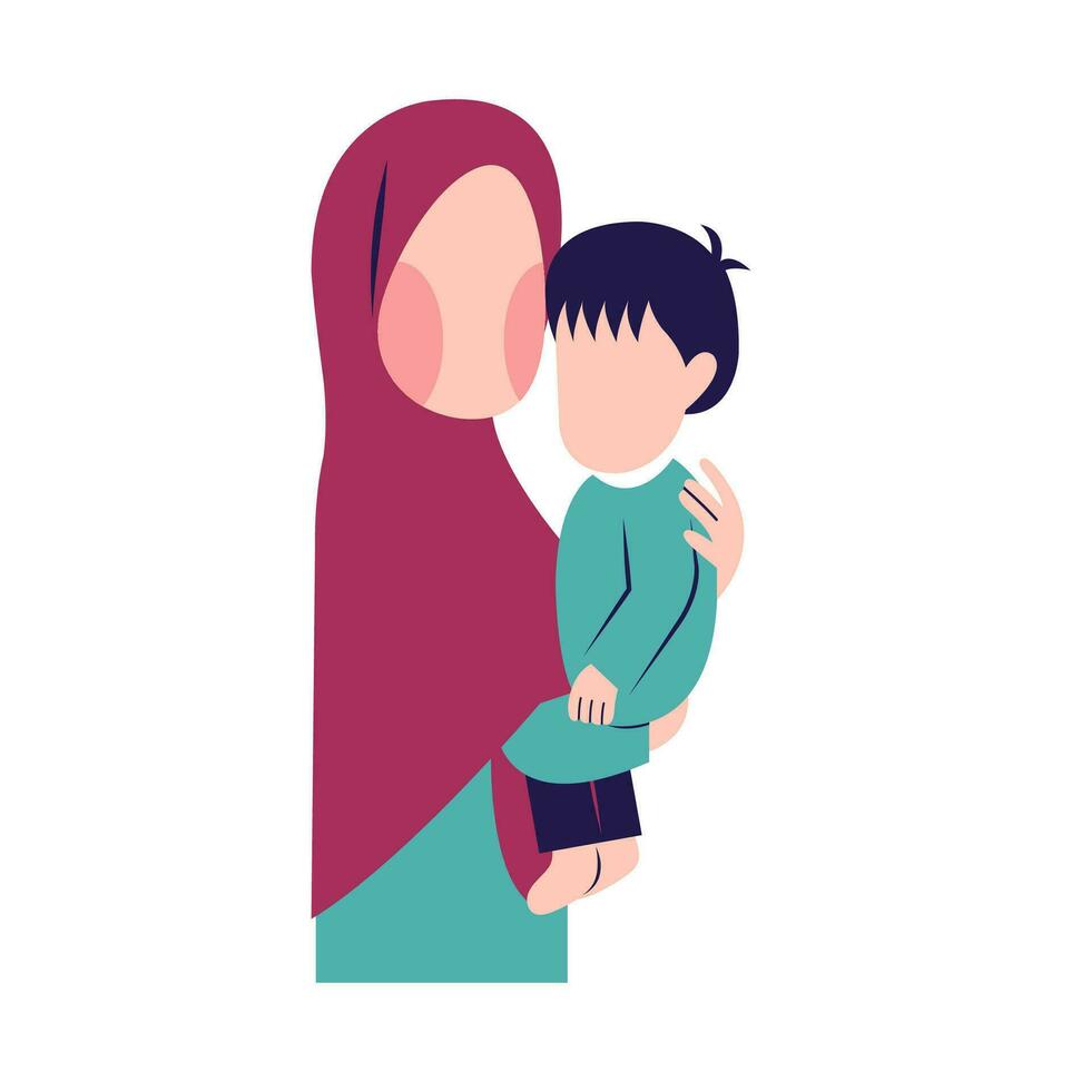 muçulmano mãe com filho personagem vetor