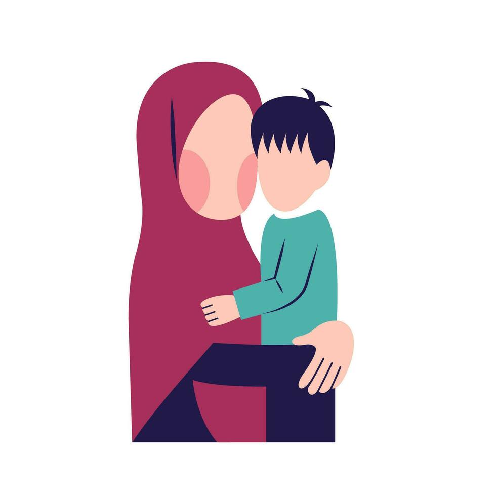 muçulmano mãe com filho personagem vetor