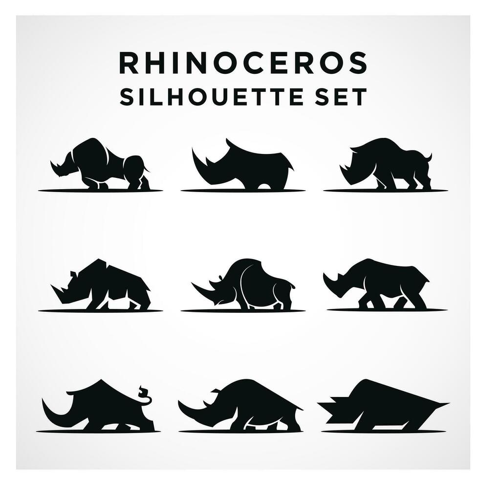 conjunto de silhueta de rinoceronte vetor