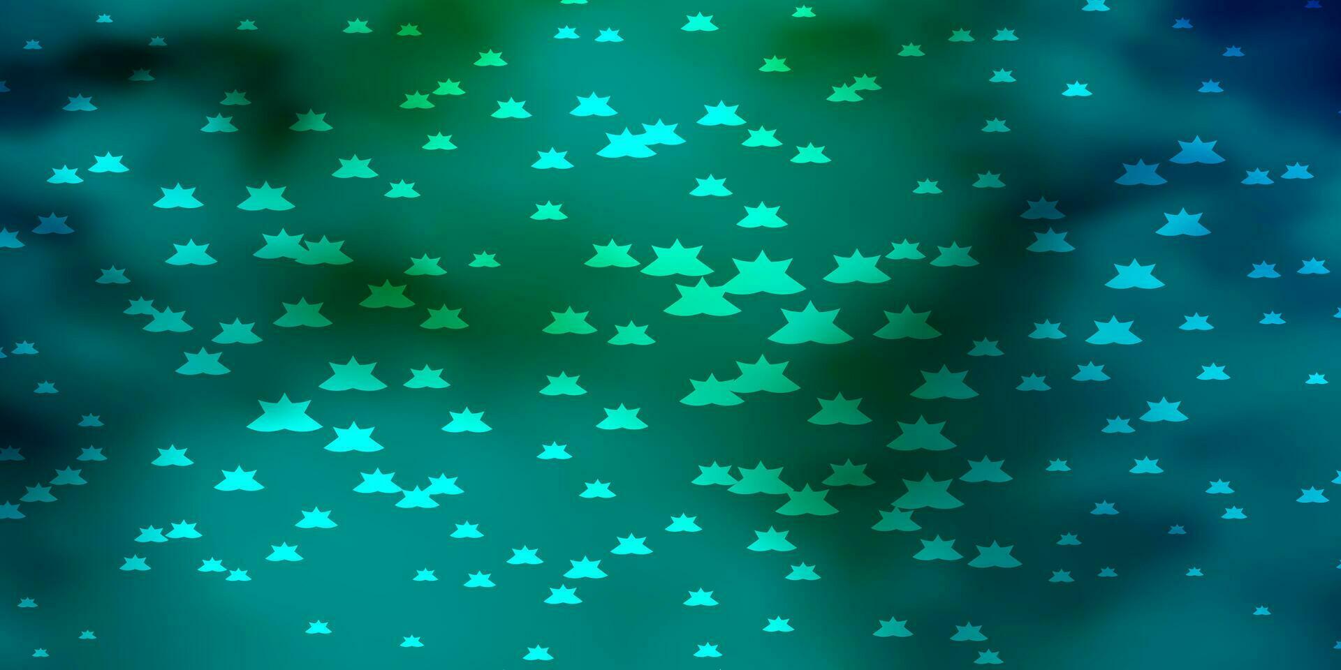 layout de vetor azul escuro e verde com estrelas brilhantes.