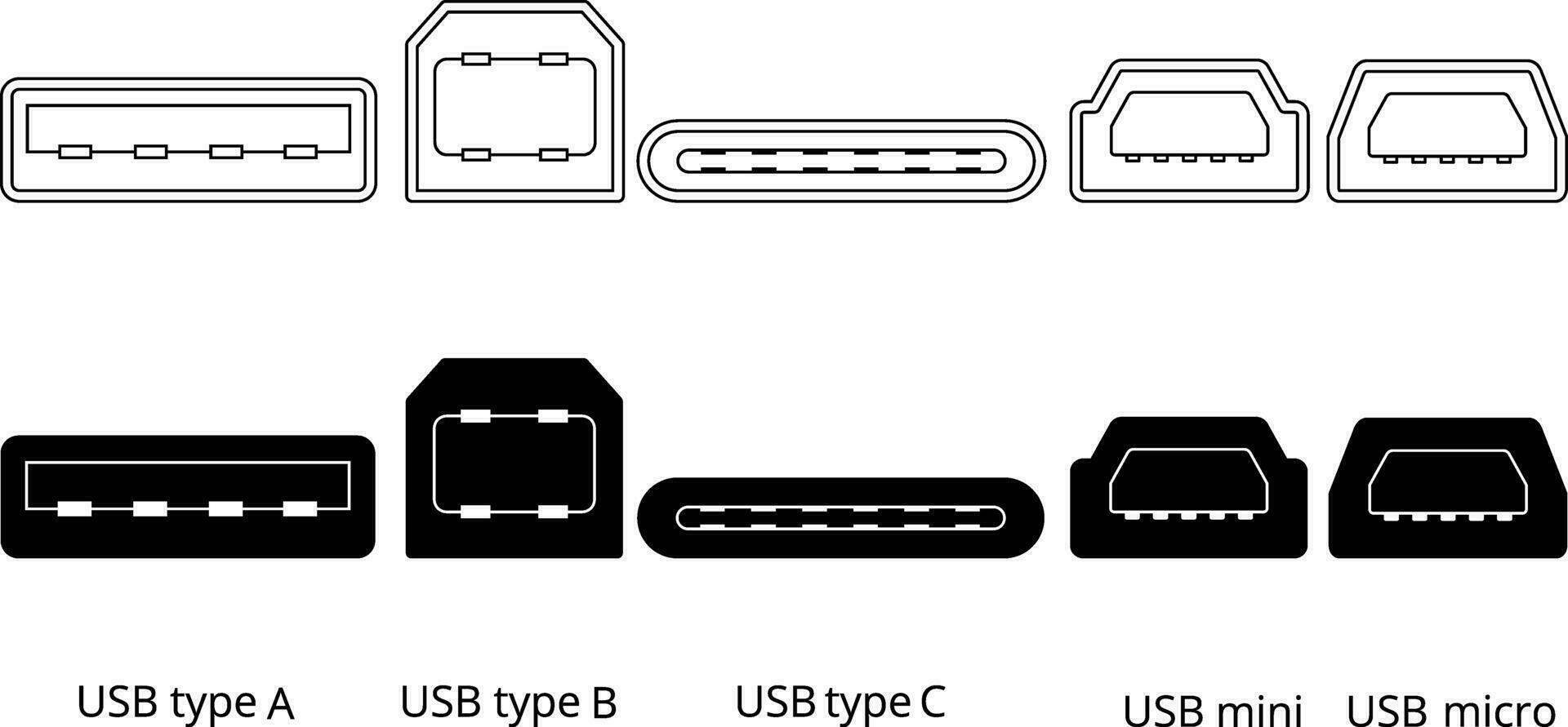 universal serial ônibus portos USB tipo ícone conjunto vetor