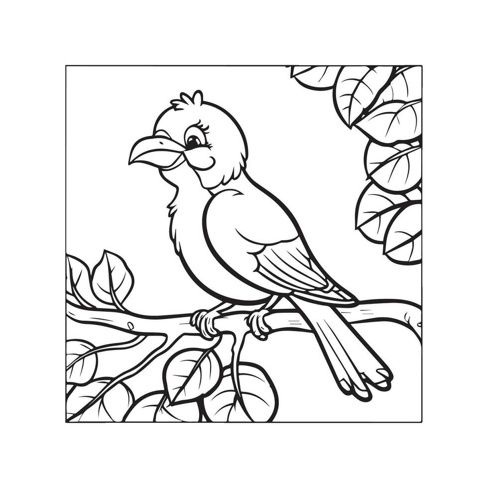 coloração livro do uma pássaro sentado em uma ramo vetor