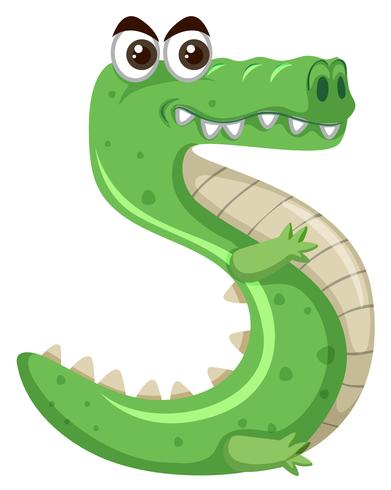 Número de crocodilo verde dos desenhos animados cinco vetor