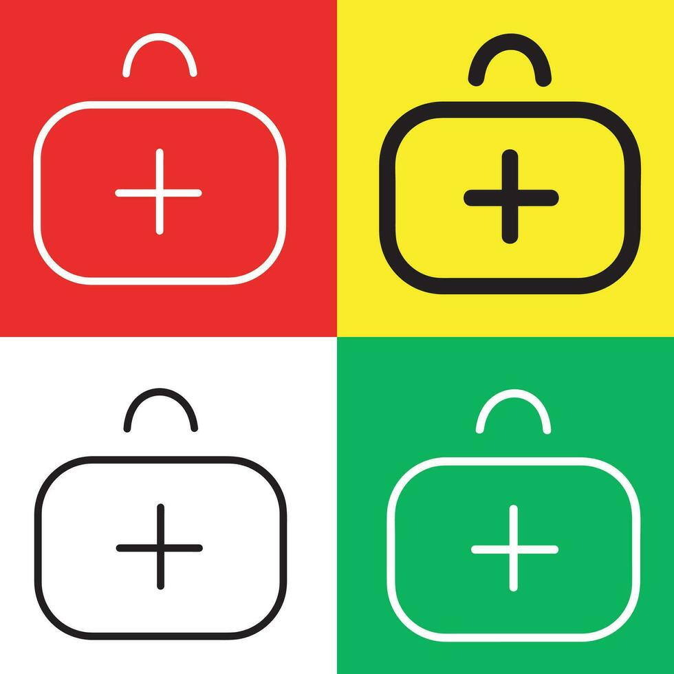 primeiro ajuda kit vetor ícone, esboço estilo ícone, a partir de aventura ícones coleção, isolado em vermelho, amarelo, branco e verde fundo.