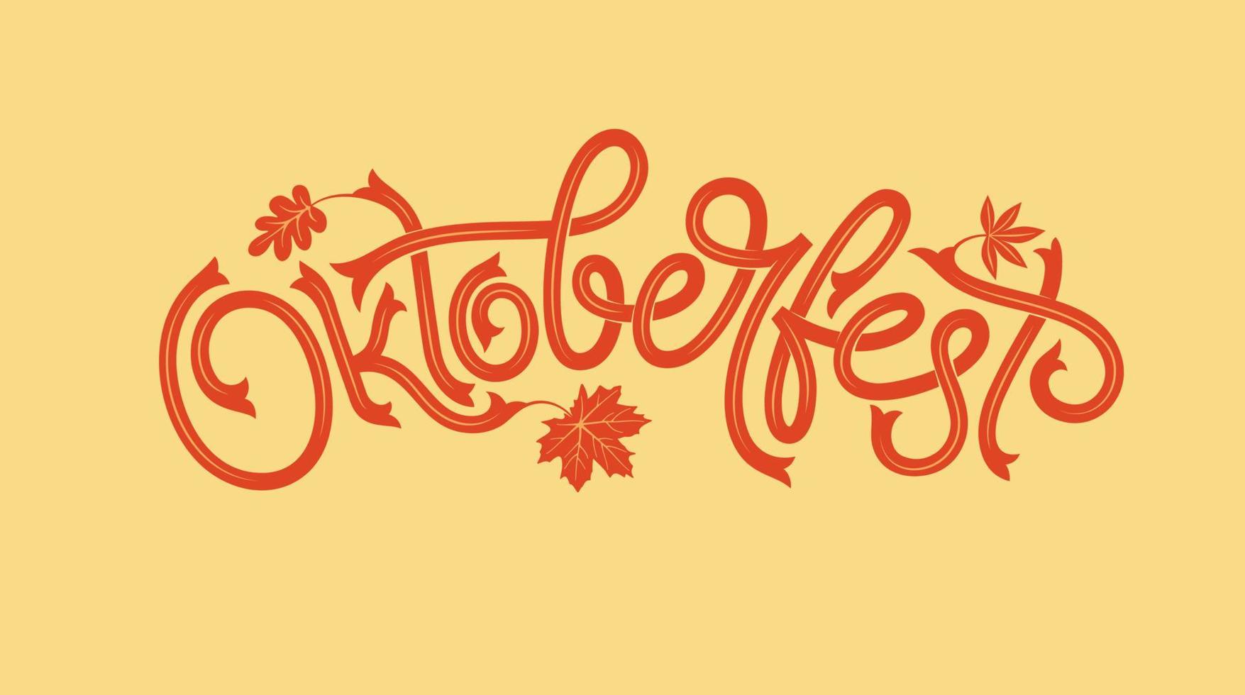 logotipo da oktoberfest com folha de plátano. banner de vetor de festival de cerveja. ilustração do design do festival da Baviera com guirlanda floral. letras de vetor para logotipo, cartaz, cartão, cartão postal, banner.