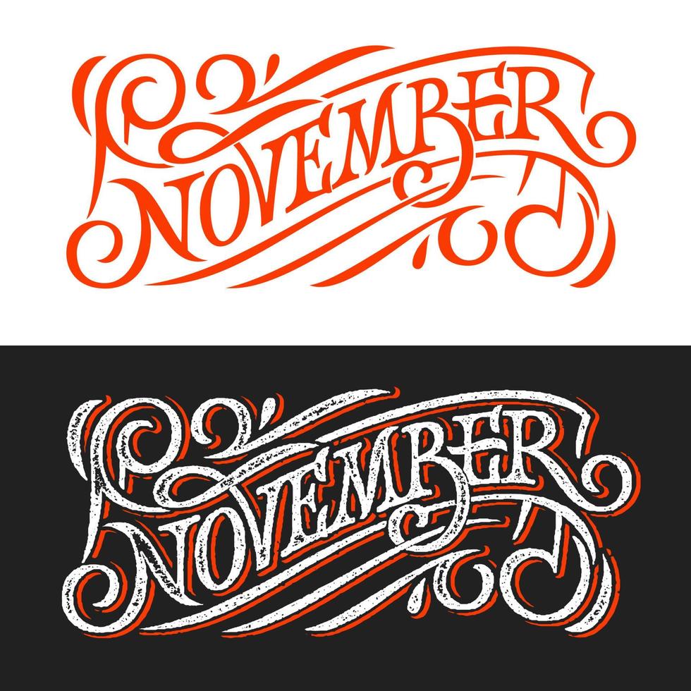 letras vintage de novembro na lousa. letras em fundo branco e preto. modelo de vetor para banner, cartão postal, cartaz, design de impressão. banner em estilo retro. ilustração vetorial.