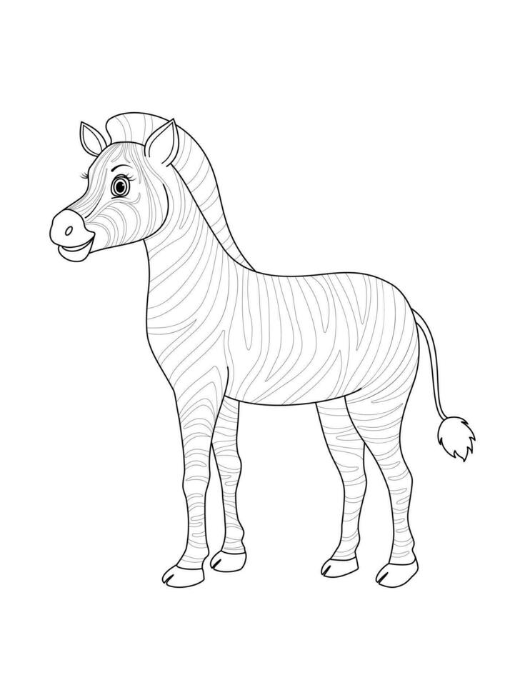 Preto e branco zebra para coloração livro. zebra desenho animado personagem coloração página. vetor