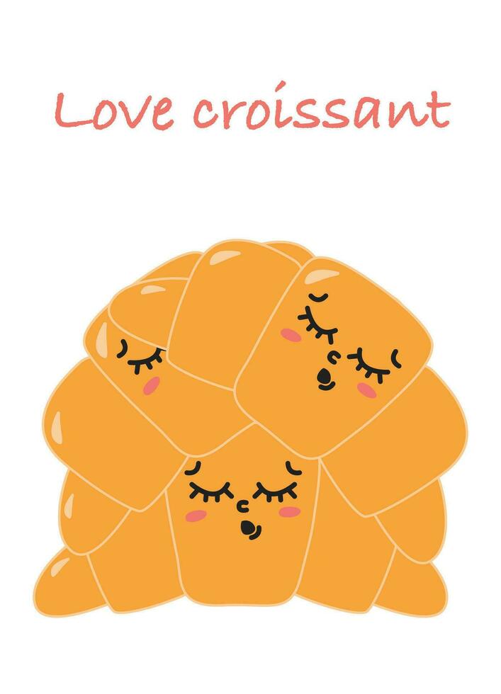 três fofa croissants. amor croissants bandeira vetor