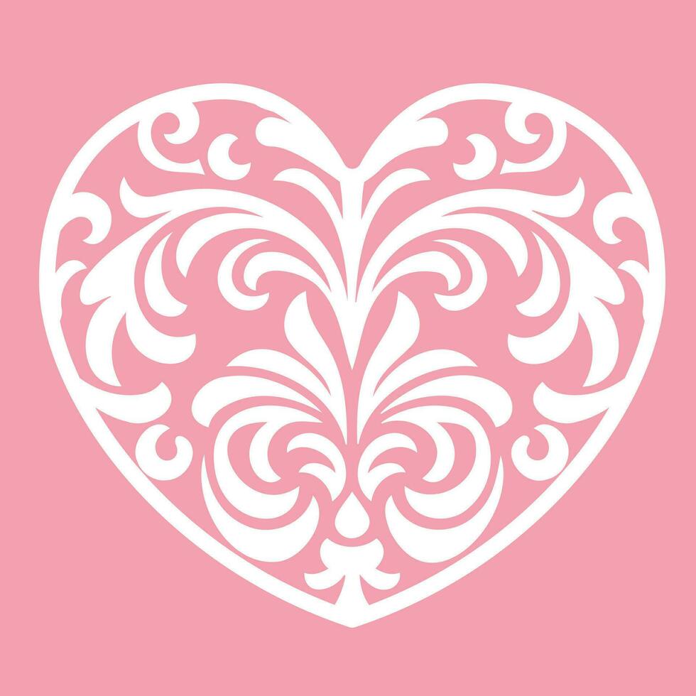 decorativo coração damasco ornamentado estilo vetor