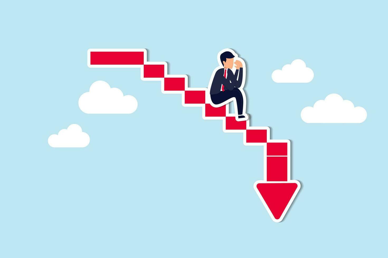 perda de capital ou perda de dinheiro do investimento, queda ou declínio do mercado de ações, recessão ou desaceleração econômica, conceito de crise do mercado de ações, investidor empresário quebrado no gráfico e gráfico de declínio vermelho. vetor