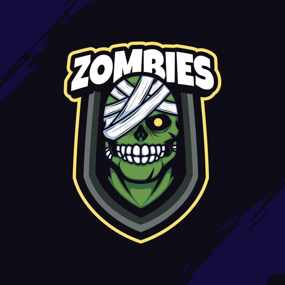 verde zumbi mascote logotipo embrulhado dentro ataduras vetor