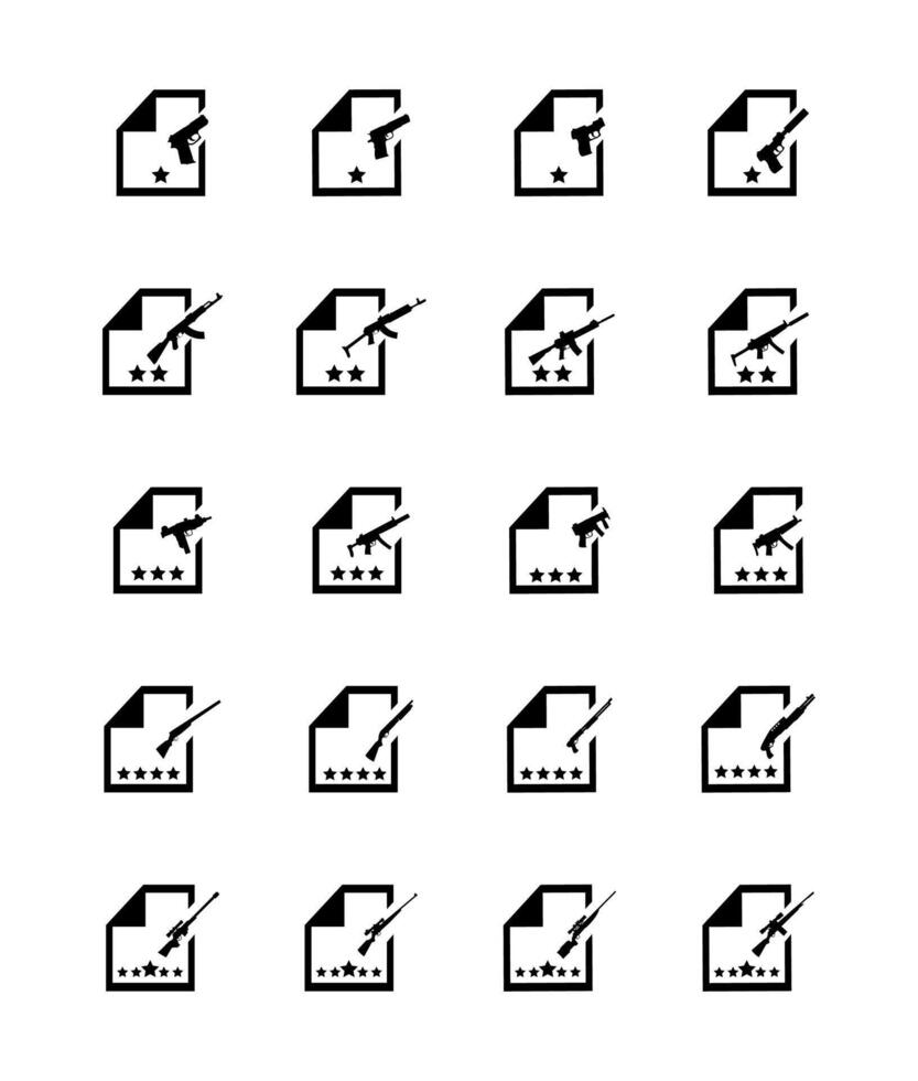 militares crachá vetor linha ícone definir. militares lote ícone com Estrela e arma de fogo