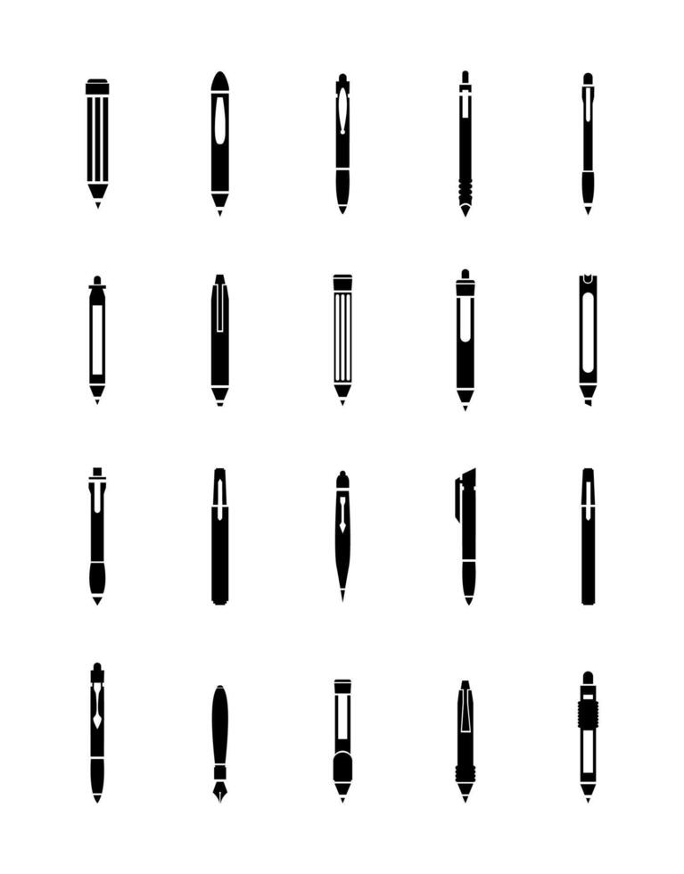 canetas e lápis isolado. escrevendo Ferramentas ícones conjunto vetor ilustração.