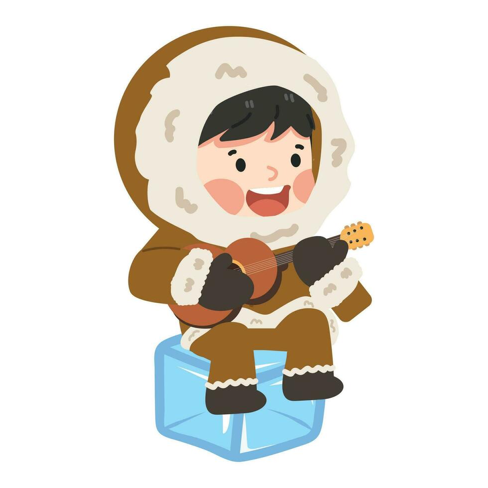 esquimó jogando guitarra com gelo cubo vetor