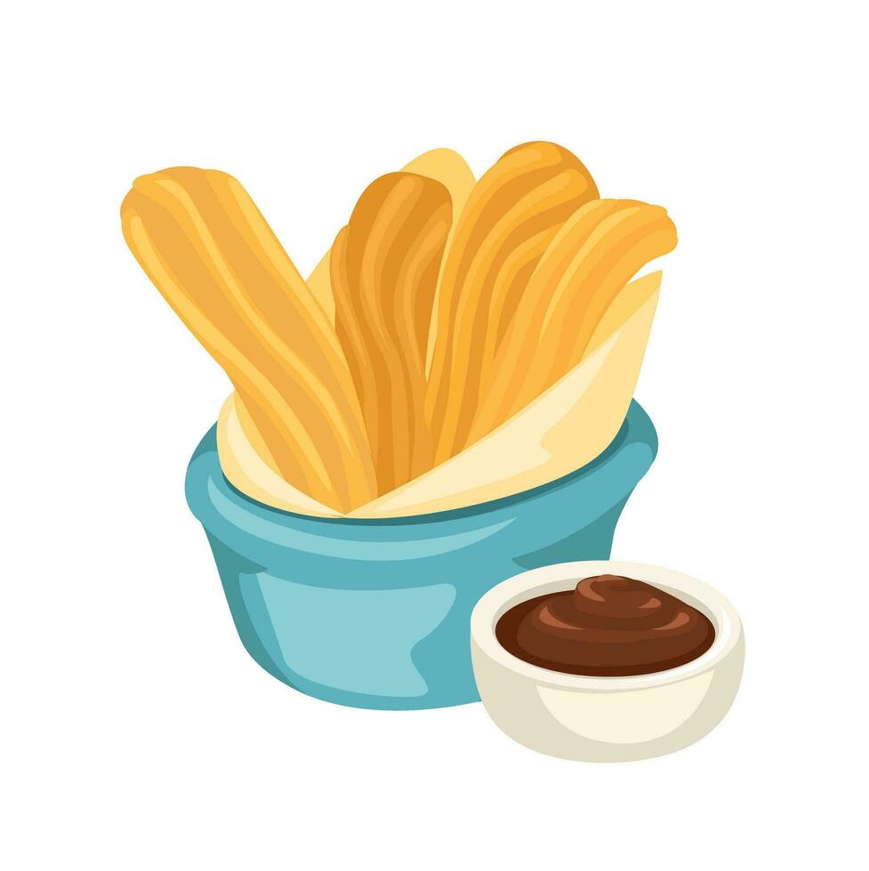 churros lanche conjunto desenho animado ilustração vetor