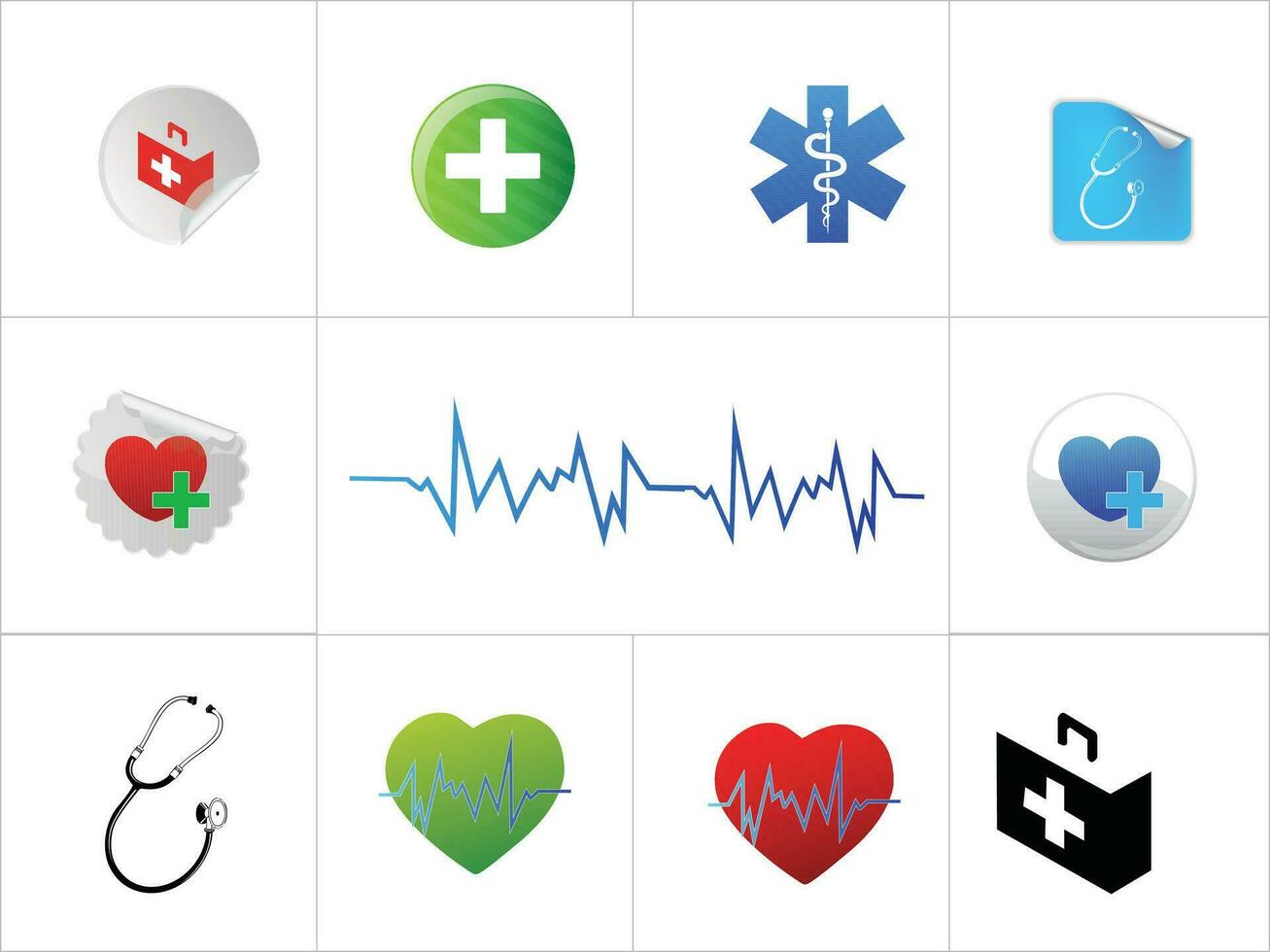 cardiograma em branco fundo, amor eletrocardiograma. vários saúde ou médico ícones vetor