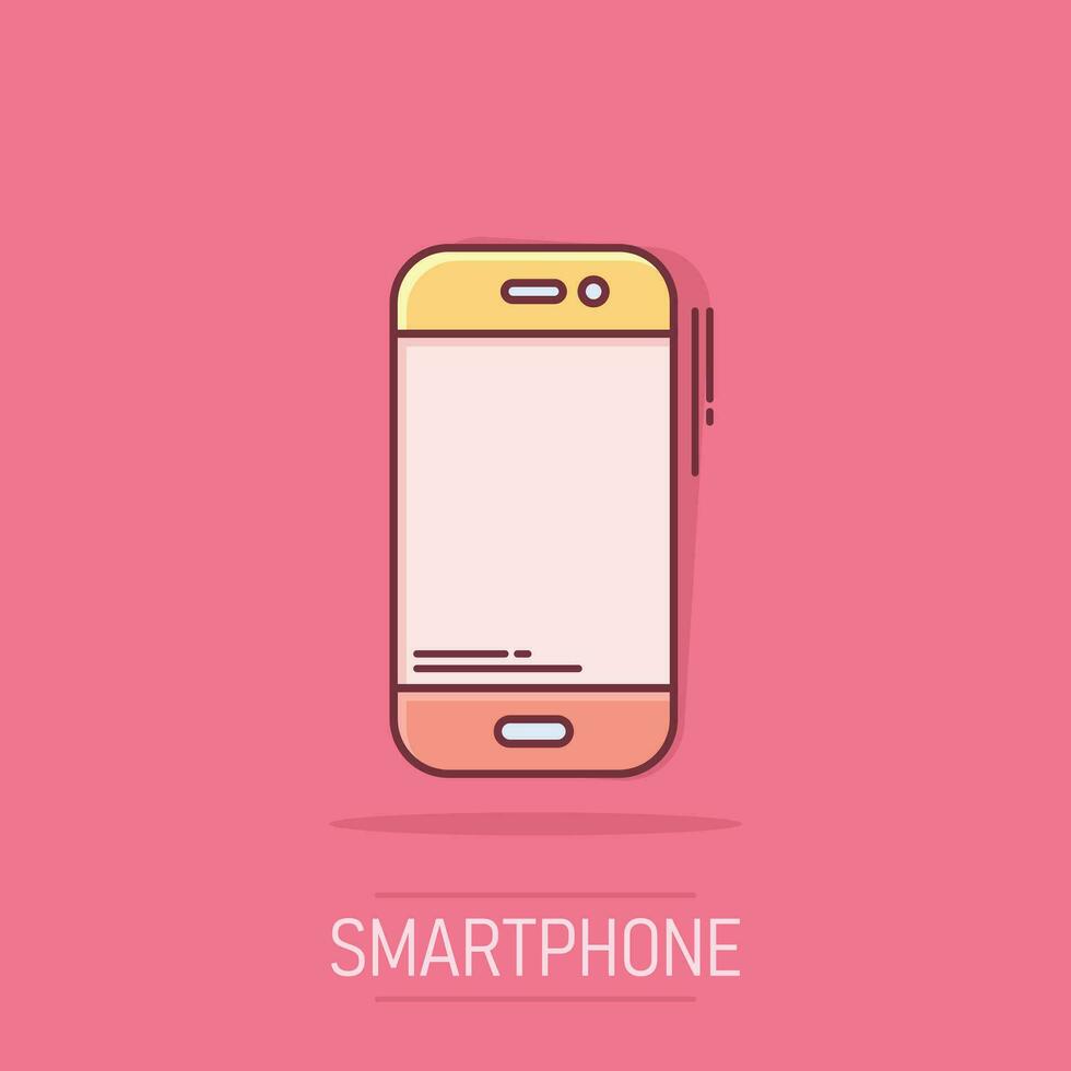 ícone do smartphone em estilo cômico. pictograma de ilustração de desenho vetorial de monofone de telefone. efeito de respingo de conceito de negócio de smartphone. vetor