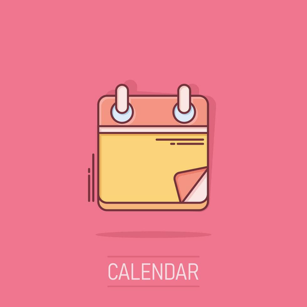 ícone organizador de calendário em estilo cômico. nomeação evento vector ilustração dos desenhos animados no fundo branco isolado. efeito de respingo de conceito de negócio de prazo de mês.