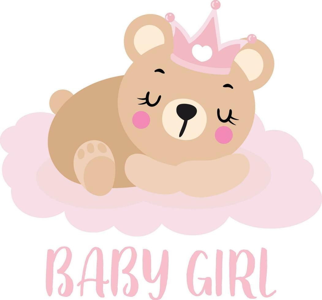 Princesa Urso de pelúcia Urso dormindo com bebê menina texto vetor