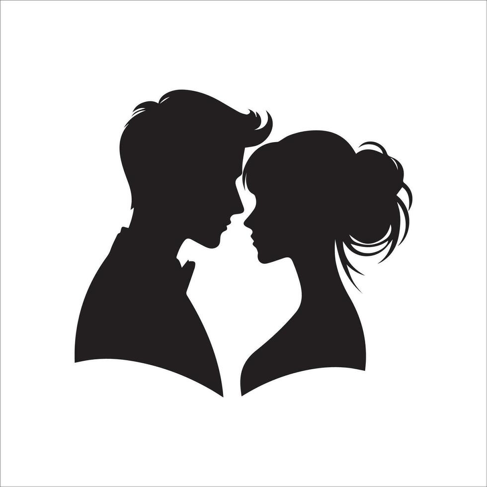 silhueta do uma amoroso casal em uma branco fundo, vetor ilustração