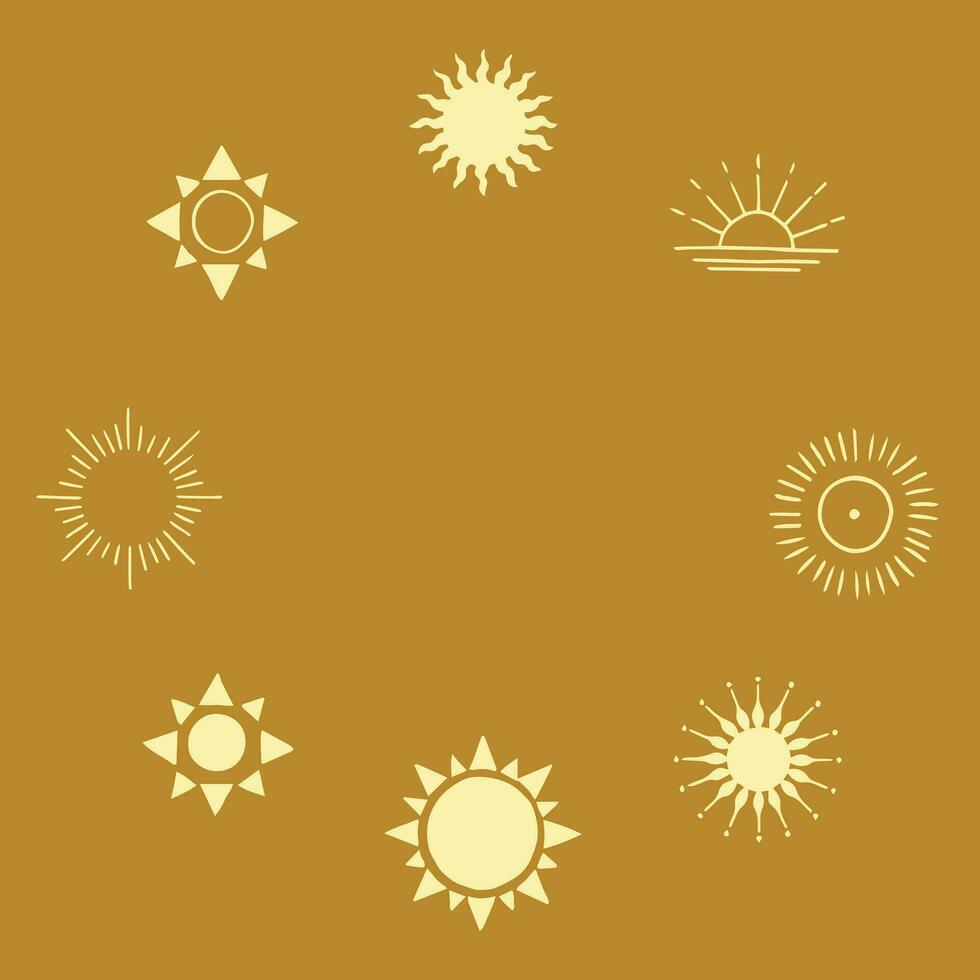 quadro de elementos místicos e misteriosos do sol no estilo desenhado à mão. perfeito para têxteis, cartões, mistério, emblemas de logotipo e embalagens de produtos. vetor