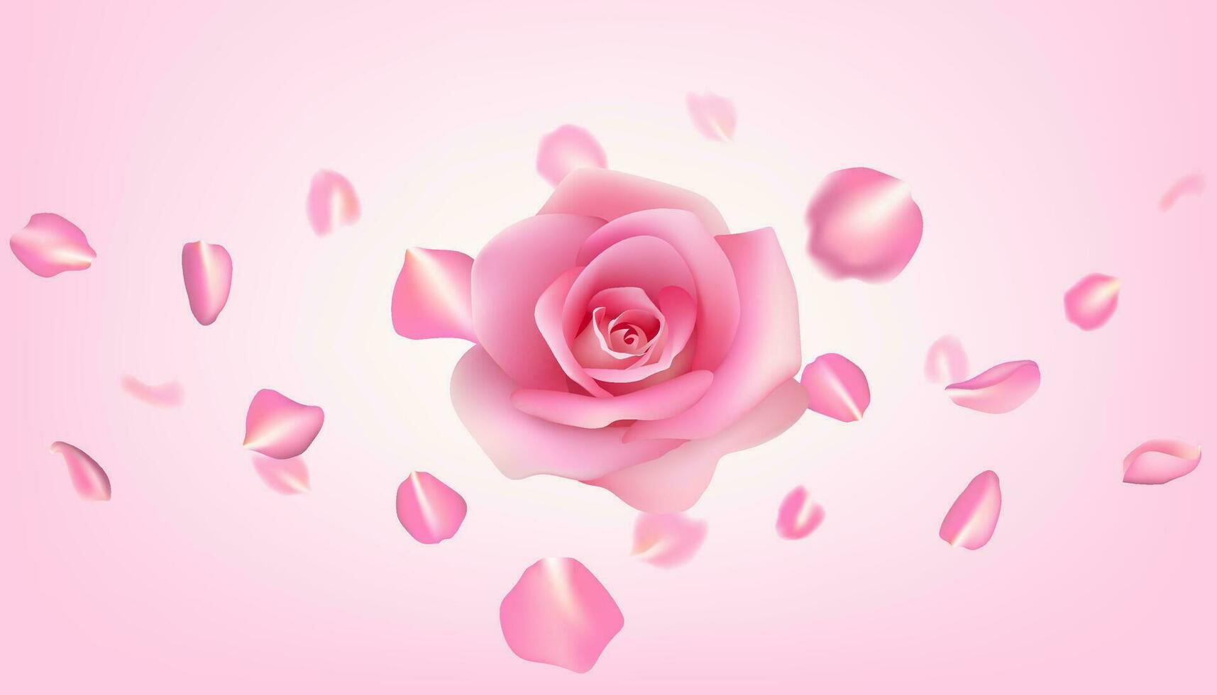 uma romântico Rosa rosa realista ilustração, com vôo pétalas. a realista dia dos namorados dia Projeto a ideal escolha para cartões, convites, perfume comercial e decorativo temas. não ai. vetor