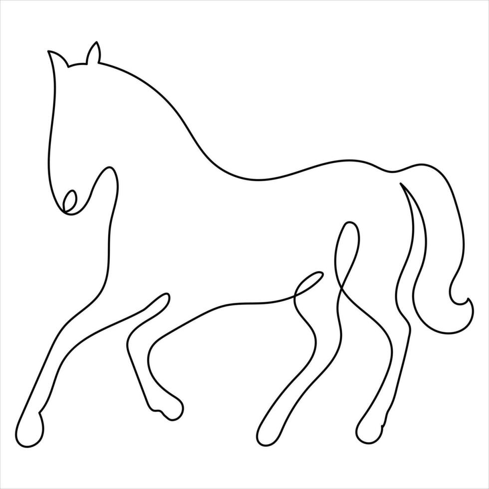 cavalo símbolo contínuo solteiro linha mão desenhando animal e esboço vetor arte minimalista Projeto