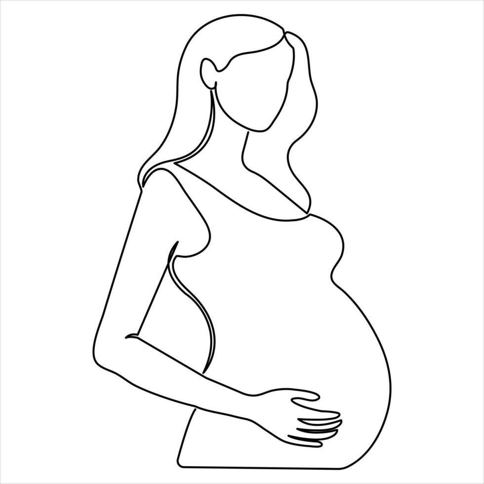 grávida mulher contínuo 1 linha arte desenhando e mulher dia esboço vetor arte ilustração
