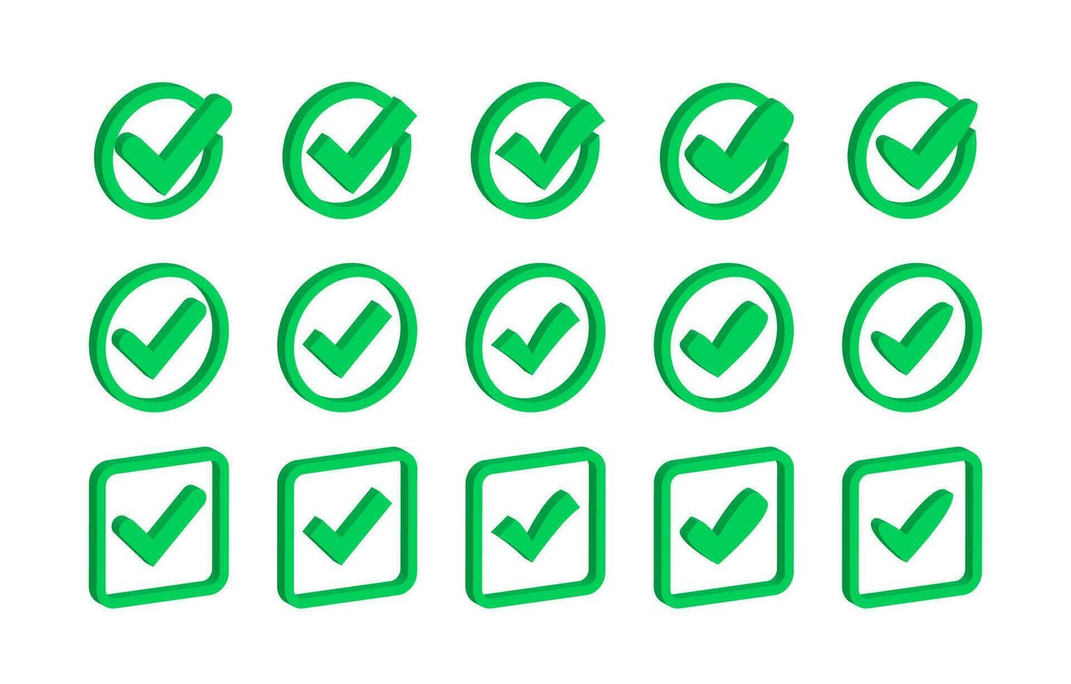 conjunto verde Verifica marca ícone. sim sinal, aprovado ícone. sucesso aceitar, aceita em aplicativo. vetor estoque ilustração