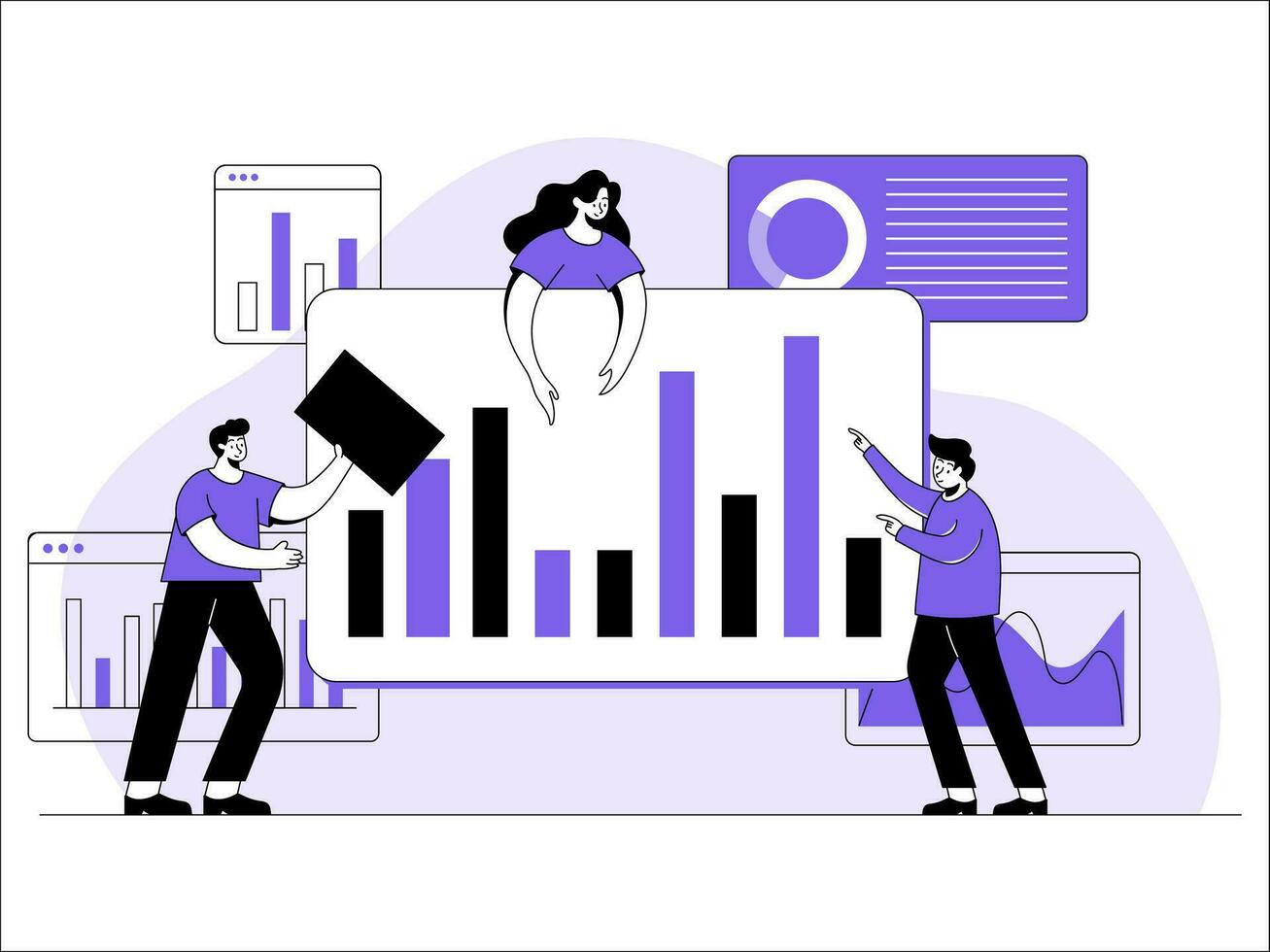 o negócio pessoas olhando às gráficos e gráficos do o negócio dados análise, análise e pesquisar, financeiro sucesso estratégia. investimento, estratégico gerenciamento, comece, Novo ideia, vetor