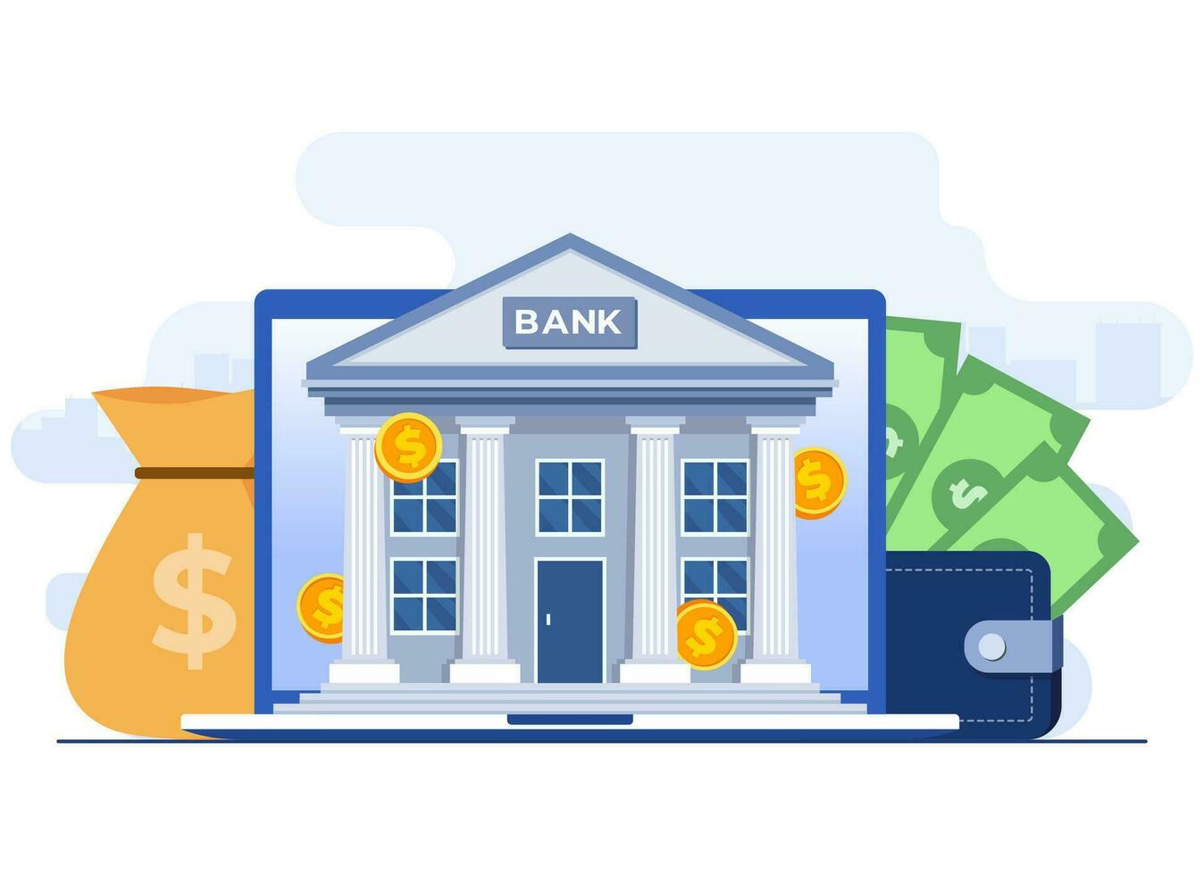 conectados bancário conceito plano vetor ilustração modelo, bancário investimento, depósitos, empréstimos, trocas, dinheiro proteção, poupança e finança, carteira eletrônica, digital bancário,