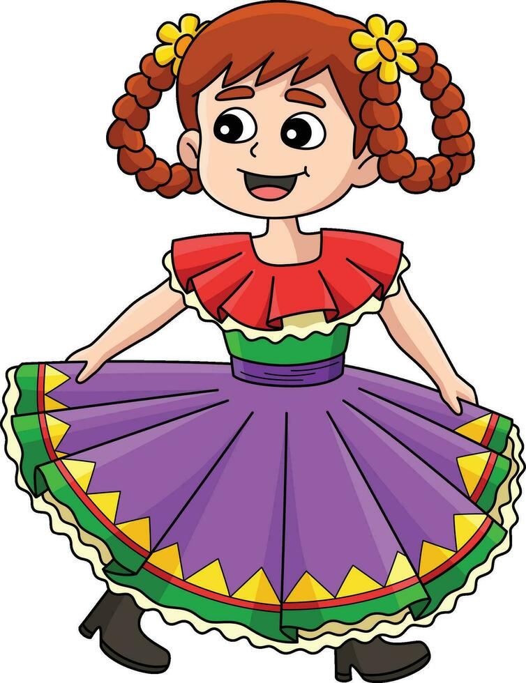 mexicano menina dançando desenho animado colori clipart vetor