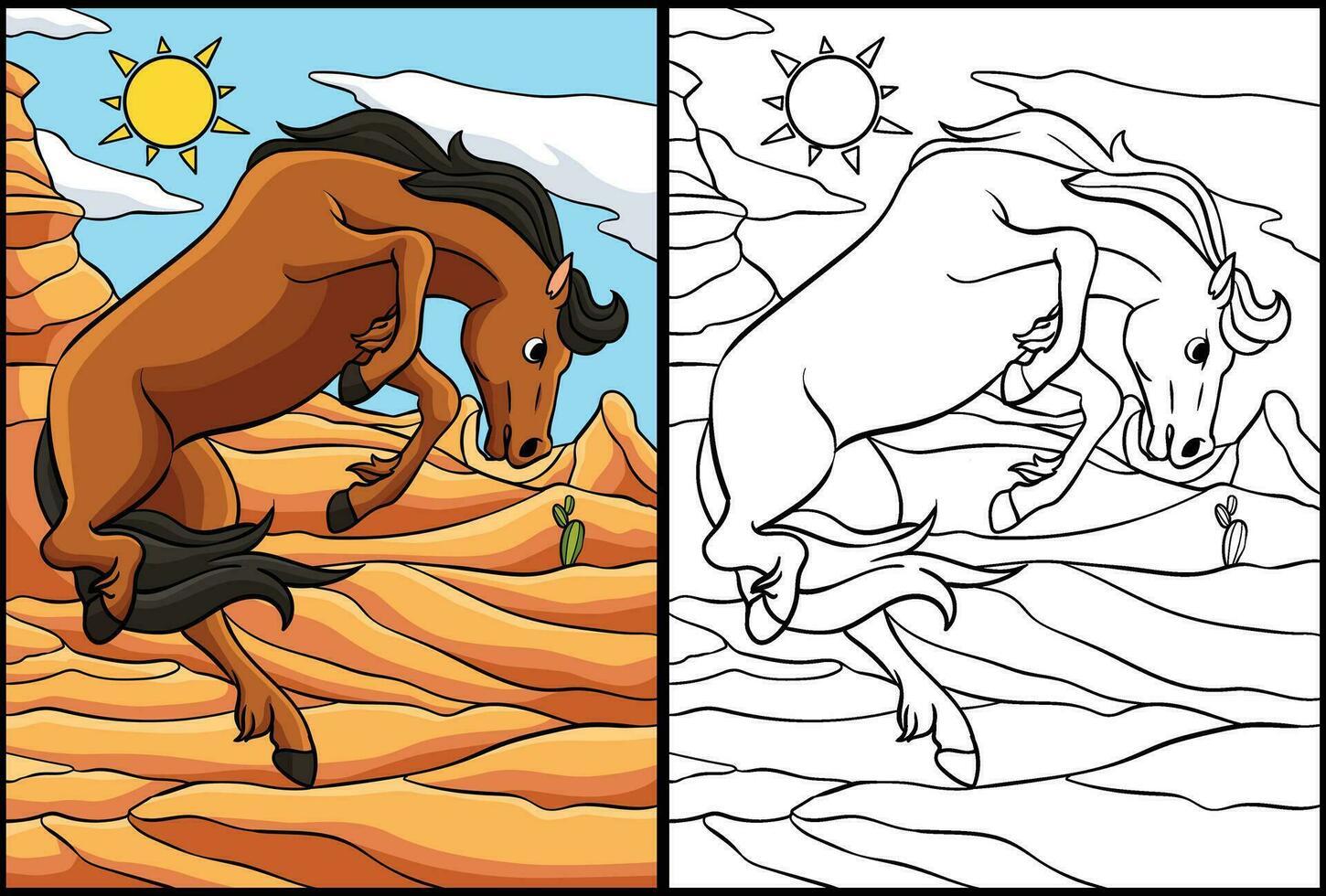 vaqueiro selvagem cavalo coloração página ilustração vetor