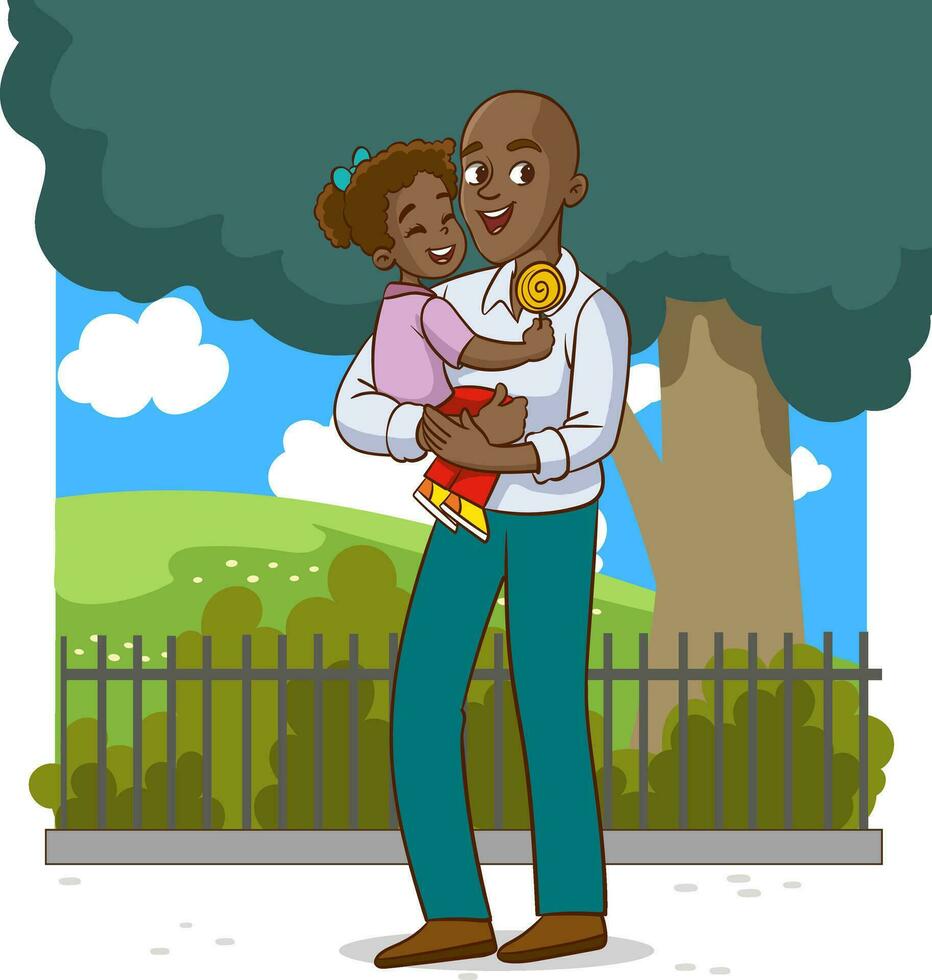 ilustração do uma pai e filha abraçando dentro a parque juntos vetor