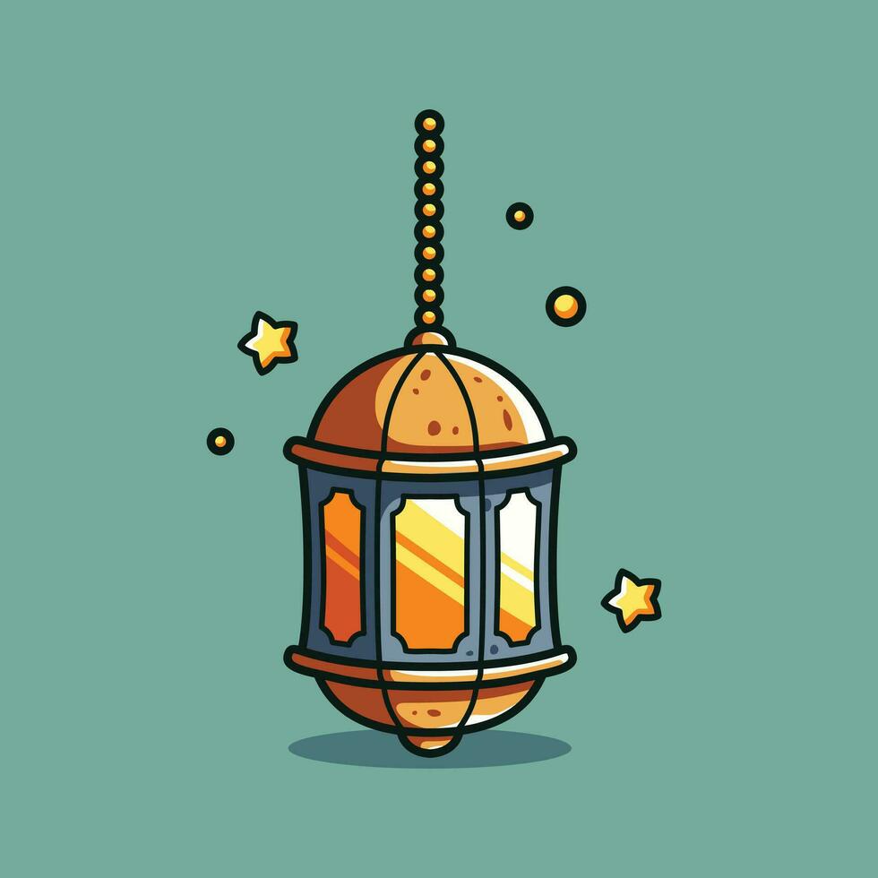 Ramadã lanterna enfeite desenho animado isolado em uma verde fundo vetor