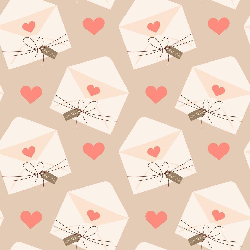 desatado padrão, amor cartas envelopes com corações dentro rabisco estilo. fundo, papel de parede, vetor