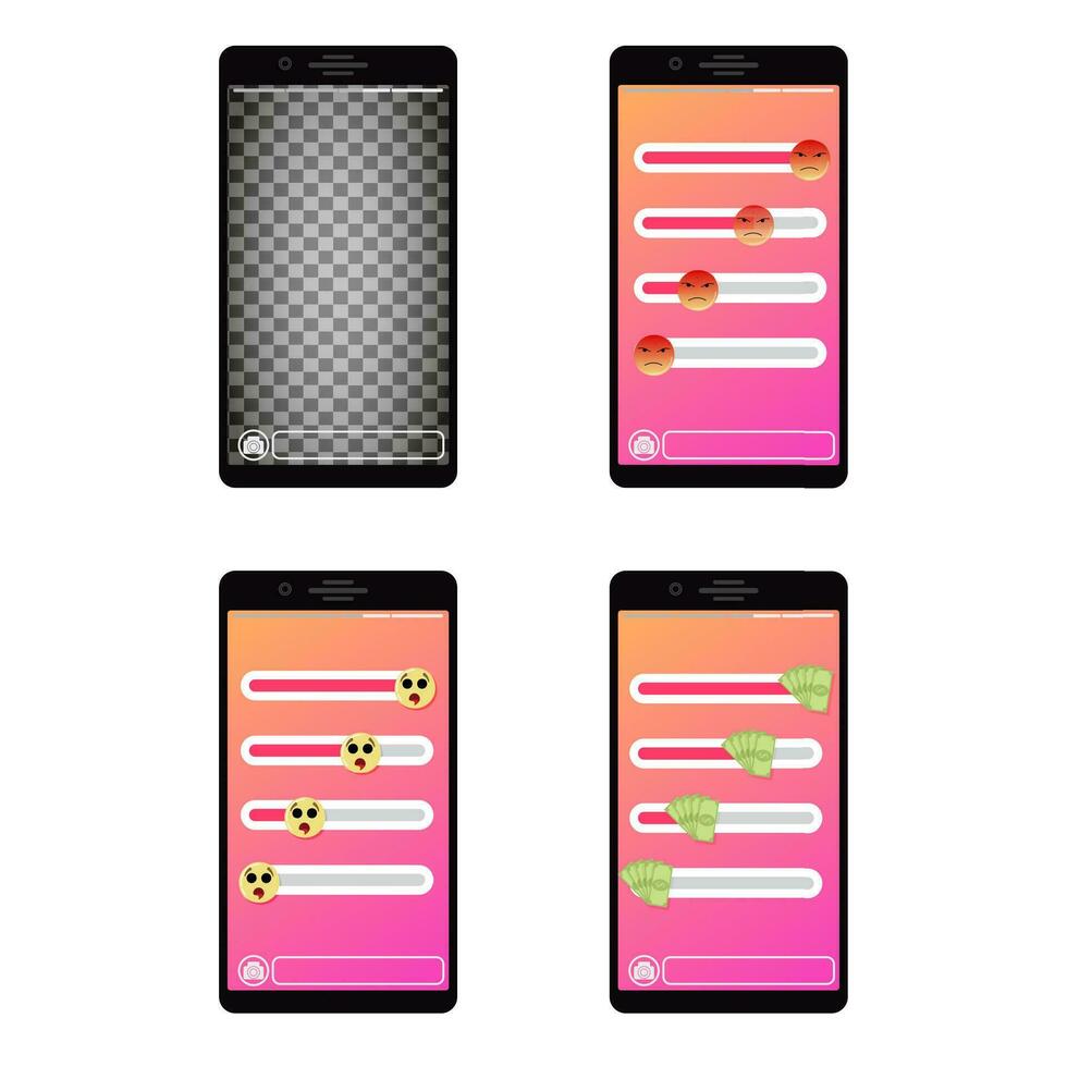 social meios de comunicação votação coleção, controle deslizante história surpreso, facial surpresa e choque, salário e Bravo emoção. vetor ilustração