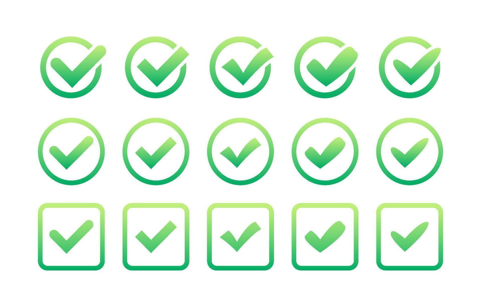 conjunto verde Verifica marca ícone. sim sinal, aprovado ícone. sucesso aceitar, aceita em aplicativo. vetor estoque ilustração