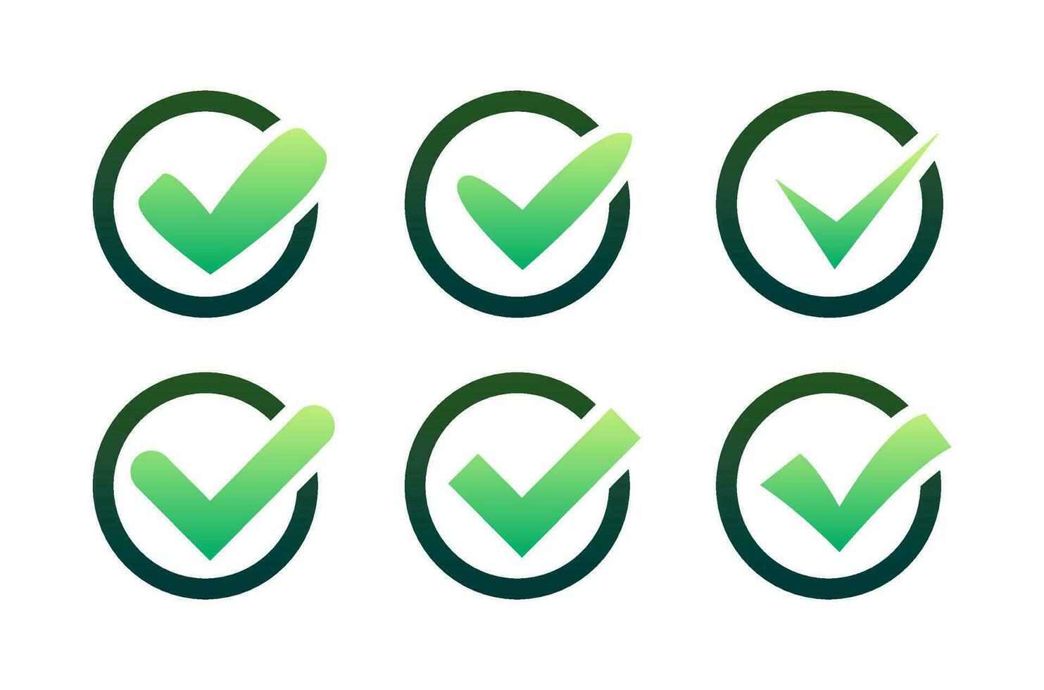 conjunto verde Verifica marca ícone. sim sinal, aprovado ícone. sucesso aceitar, aceita em aplicativo. vetor estoque ilustração