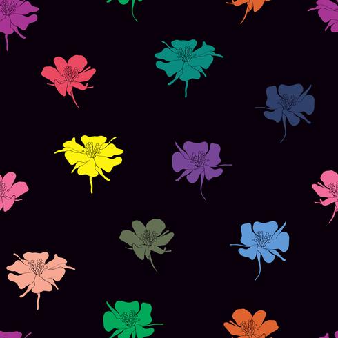 Doodle colorido flores fundo sem emenda. vetor