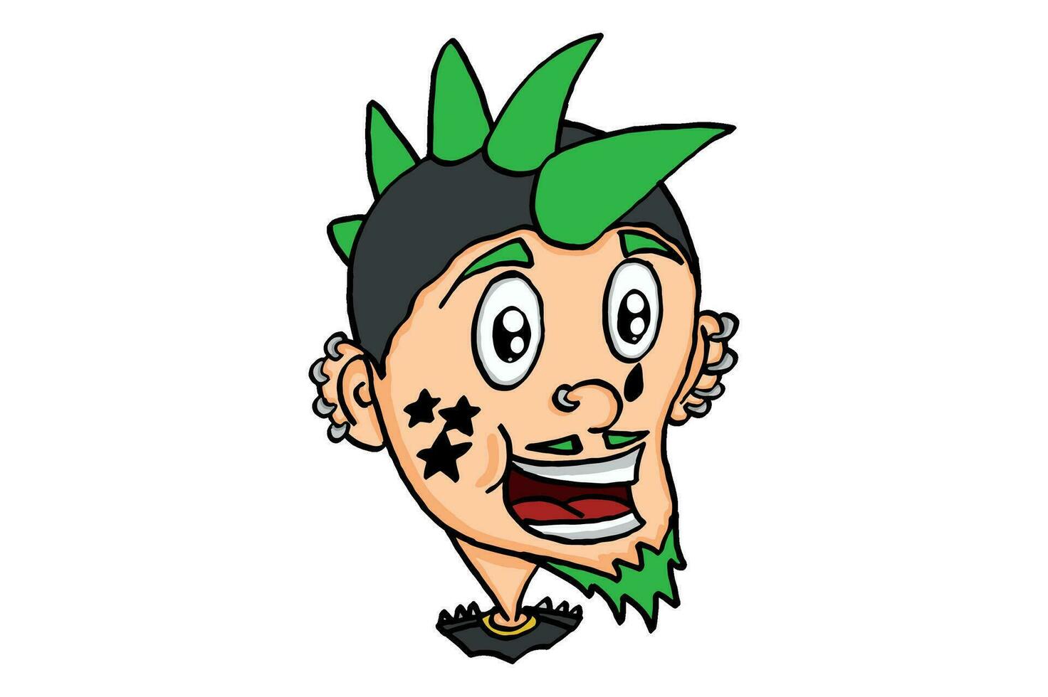 punk Rocha homem sorridente caricatura desenho animado personagens vetor