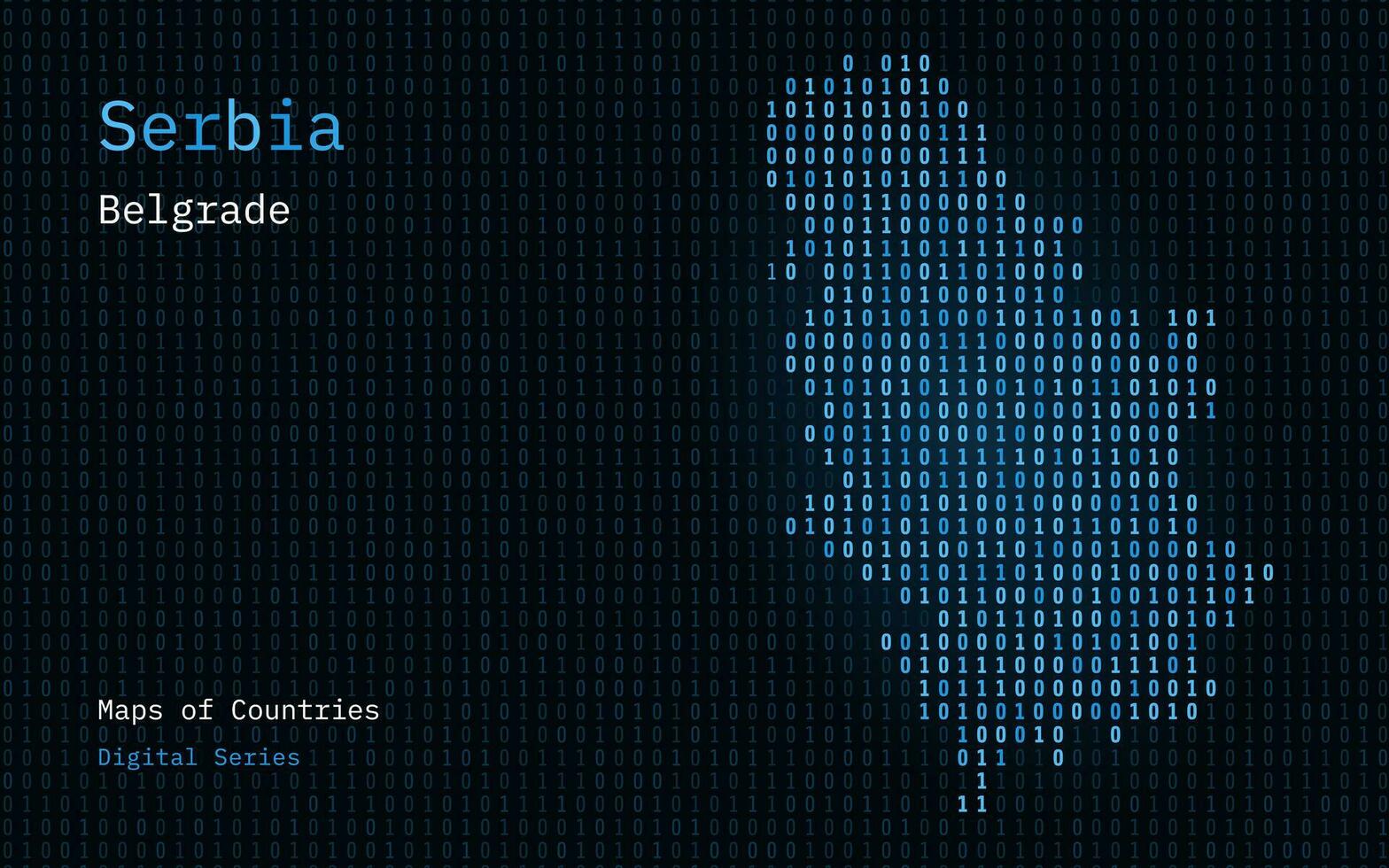 Sérvia mapa mostrando dentro binário código padronizar. tsmc. azul verde matriz números, zero, um. mundo países vetor mapas. digital Series