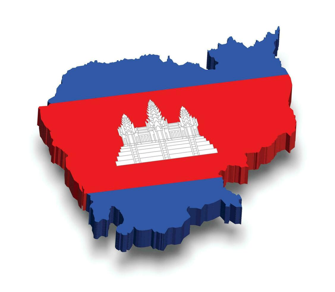 3d mapa do Camboja com bandeira vetor