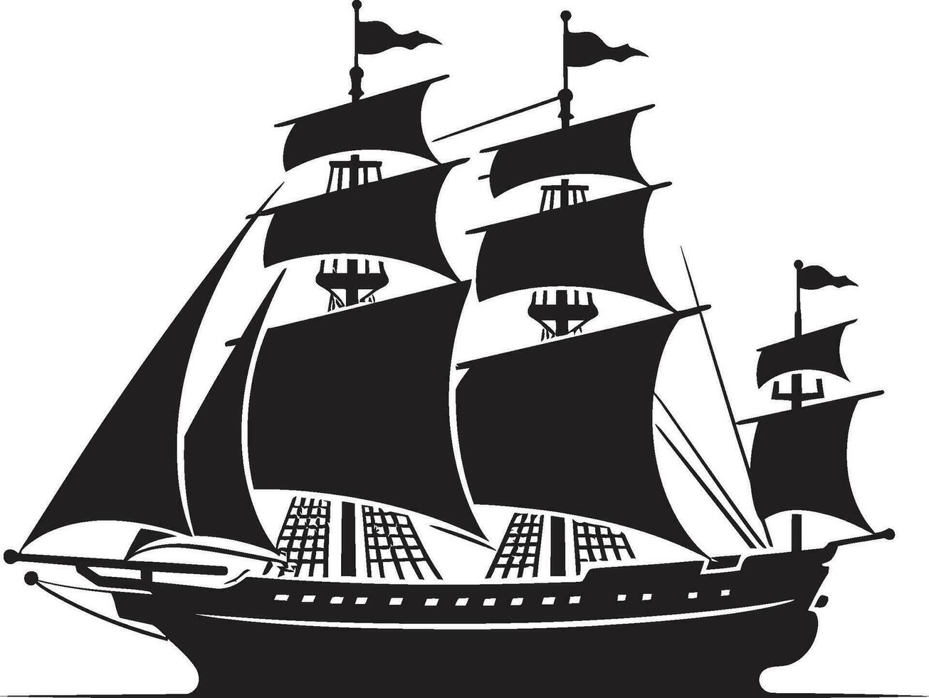 vintage odisséia Preto navio vetor Projeto histórico embarcação antigo navio emblema